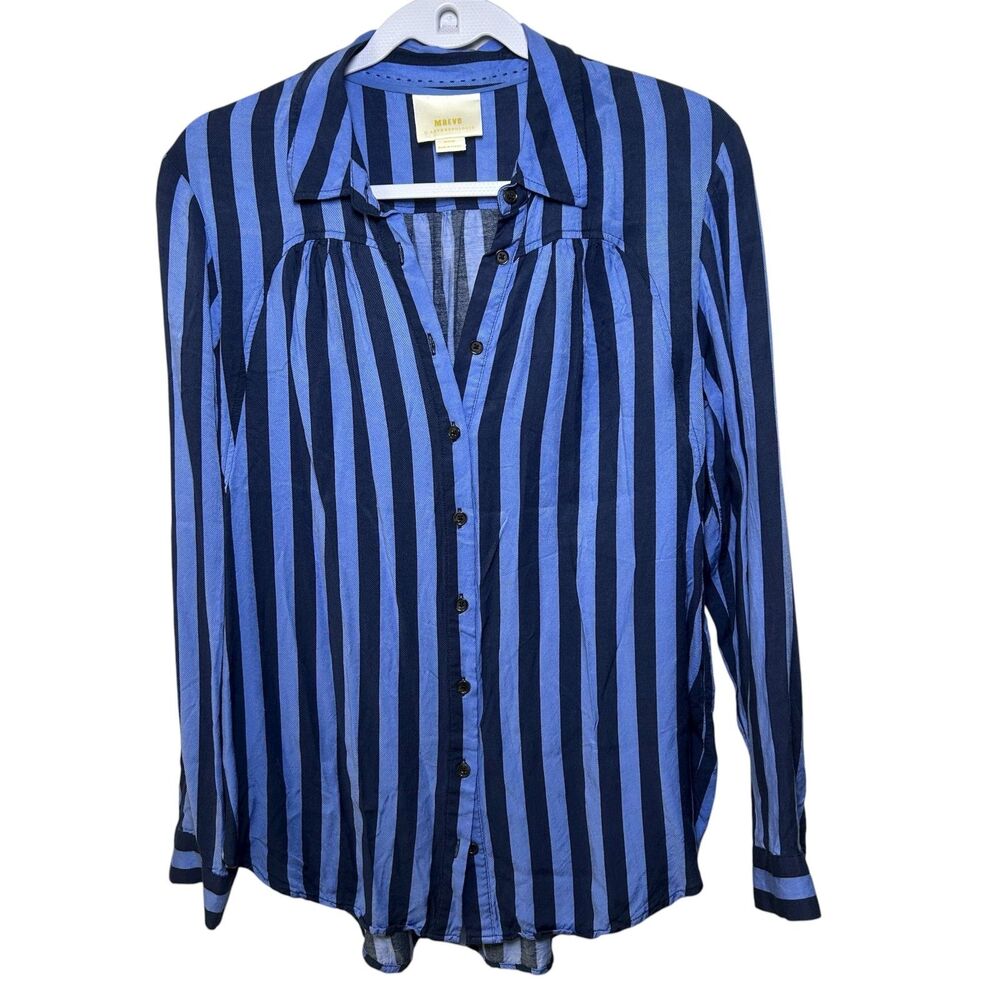Maeve Anthropologie Breckenridge Blouse blue and navy striped button-down Medium